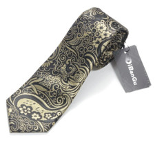 DiBanGu New Black Gold Metallic Floral Paisley Men's Silk Neck Tie