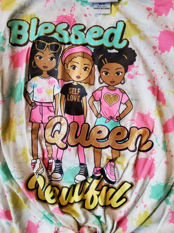 Girls Pink Tie-Dye Color Splash Blessed Queen Shirt Tie Bottom 10/12 Pink Aqua - Image 4 of 4