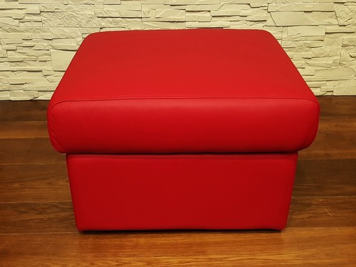 Rot Echt Leder Hocker Sitzhocker Fußhocker 60x55 Echtleder Puff Polsterhocker - Bild 1 von 5
