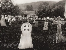 1924 Vintage SCANDINAVIA Photo Art Norway Hardanger Cemetery Headstone Landscape