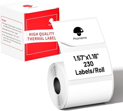 5Roll Phomemo Labels for M110 M220 Printer, 40 x 30mm Square White Thermal Paper