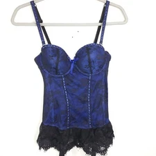 Seven Til Midnight Lingerie Womens Medium Bustier Corset Boning Lace Sexy