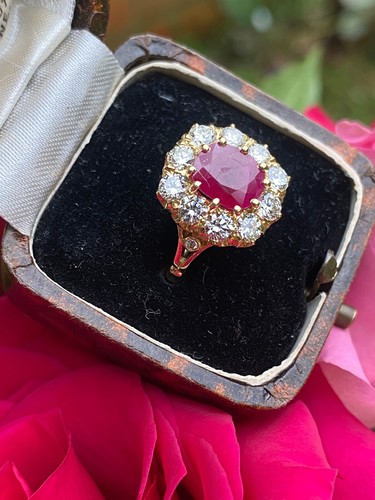 Victorian Ruby and Diamond Cluster Ring 18ct Yellow Gold 1.30ct + 1.92ct - Picture 3 of 6