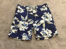 J.Crew Mens Size 32 Floral Swimming Trunks Shorts pocket Drawstring Blue Hawaii