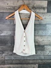 Free People Halterneck Waistcoat Top Size Small Ivory Knit Ribbed Boho Holiday