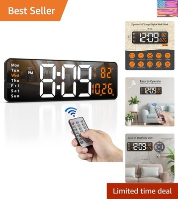 16'' Large Digital Wall Clock with Remote, Large Display LED Wall Clock for Li...