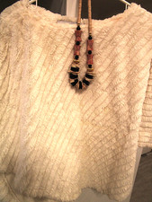 Vintage Clothing: Women  s Faux Fur Pullover Cape Poncho Top Size L/XL  Necklace