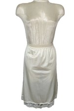 VTG 70/80s Cream Lace-Hem Non-Cling Tricot Nylon Half Slip Women L
