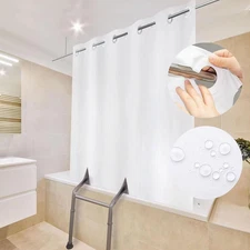 White Split Shower Curtain for Bath Transfer Benches, Polyester Fabric Bathroom 