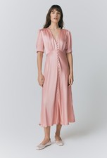 GHOST London Pink Madison Delphine Satin Midi Dress size XS