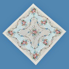 VTG Romantic Scarf White Pink Blue Flowers Thin Dainty Feminine Floral 20" x 20"