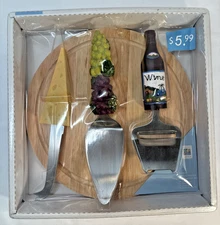 4 Piece Cheese Knife Set with Round Cutting Board Round the House Home Decor