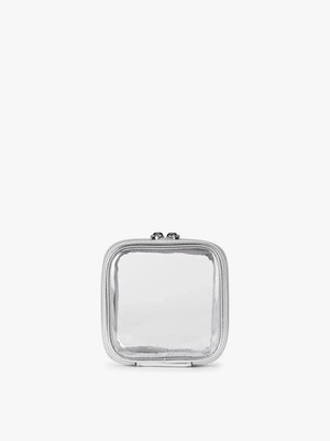 NWT CALPAK Tiny Clear Cosmetics Case SILVER 4.5in x 4.5in x 2.5in Zipper Closure