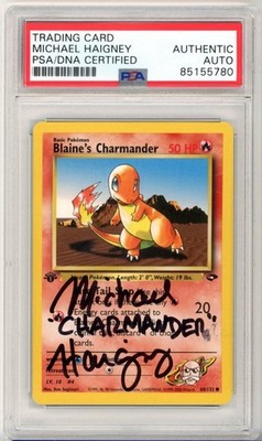 PSA Signed Micheal Haigney Pokemon TCG Blaine's Charmander 60/132