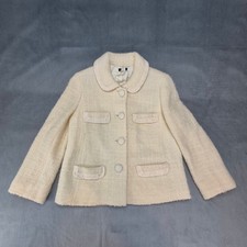 J Crew Lady Jacket Textured Tweed Boucle Preppy Wool Blend Womens 8 Ivory