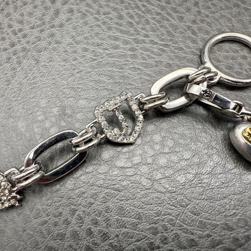 Juicy Couture Charm Bracelet Silver Tone Crystal Crown Heart Toggle 7.5” Womens - Picture 5 of 8