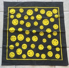 Vintage Hav-A-Hank Smiley Face Black Bandanna HandKerchief 21”x 21” Made in USA