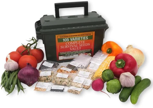 Survival Garden Heirloom Seeds Non GMO - 105 Varieties of Herb, Fruit Brown 