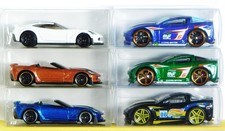 Hot Wheels (3) Corvette C7 Z06 Convertible & (3) C6 Corvette-Loose W/PVC Cases