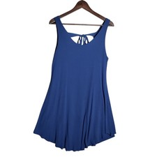 Kylie Paige Blue Crinkle Rayon Sleeveless Tie Back Mini Dress XL Made in USA