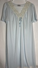 VANITY FAIR Vintage Baby Blue Nightgown Sz Large Lace Made In USA