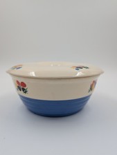 UNIVERSAL Covered Casserole Dish Floral Blue Art Deco Serving Vintage MCM