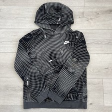 Nike Sportswear Club Fleece Hoodie Youth L Black White Grid All Over Print