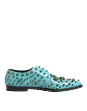Dolce & Gabbana Turquoise Crystal Embellished Men Derby Men's Shoes Authentic