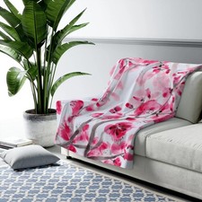 Cherry Blossom Sherpa Fleece Blanket Soft Spring Floral Decor