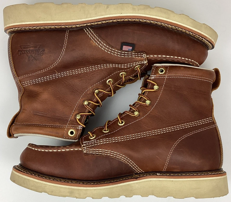 Botas de trabajo Thorogood 814-4200 para hombre de 6" de cuero sin usar, punta suave, marrón talla 9,5 D Foto 2 de 4