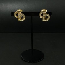 EGA Christian Dior CD Logo Rhinestone Gold Tone Earrings/3BK0254