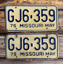 1975 Missouri Automobile License Plate Matched Pair / Set GJ6-359