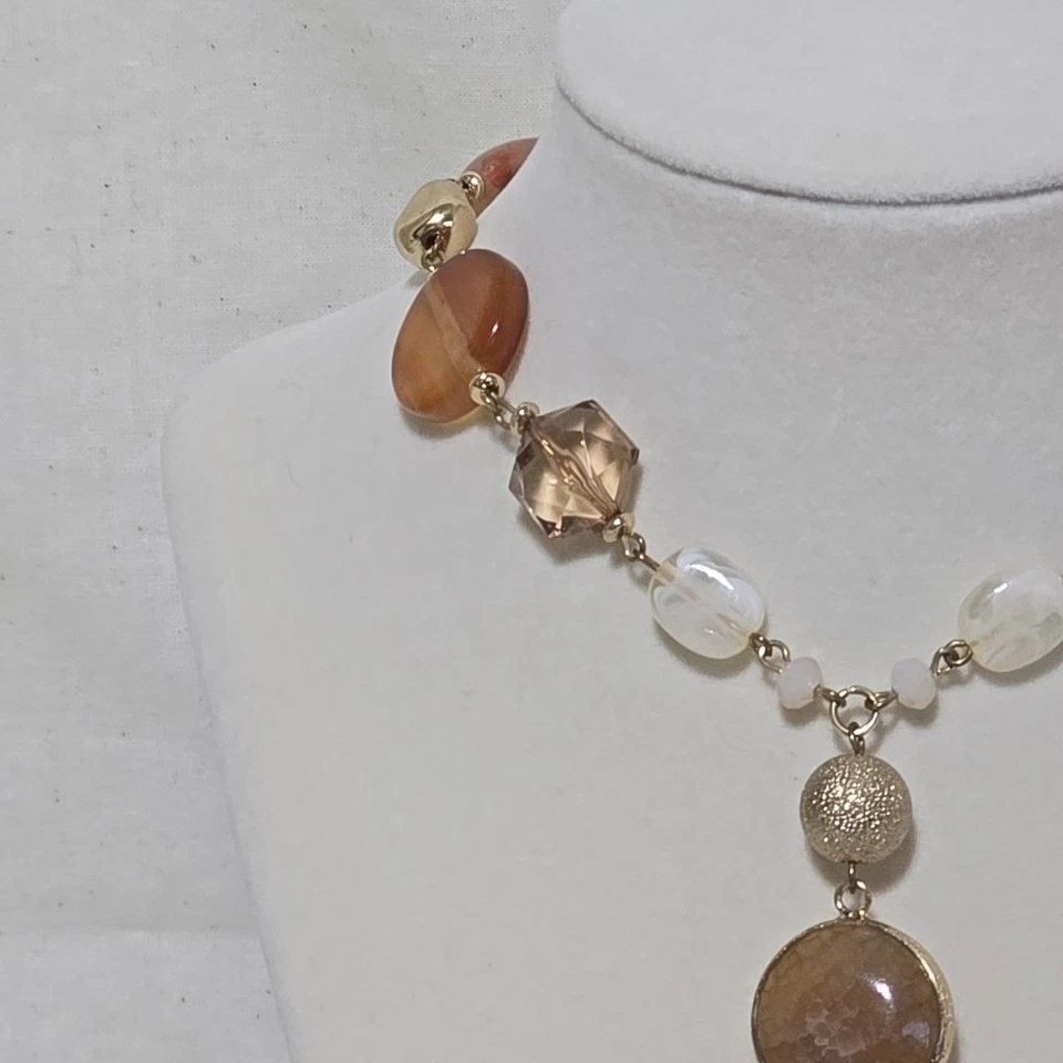 Collar Cato C146 Rosa Imitación Cuero y Borla Piedra Marrón Boho Natural Western Foto 4 de 4