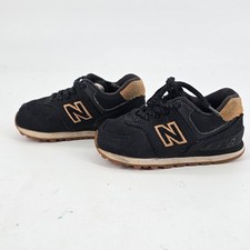 New Balance 574 Kids 4 Sneakers Black Tan Suede Low Top Athletic Shoes