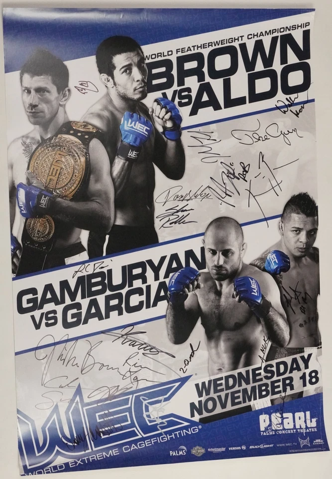 Jose Aldo Mike Brown Cub Swanson Signed by Card WEC 44 Fight Poster UFC SBC 125 - Image 2 of 4