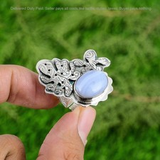 Valentines Sale 925 Silver Blue Lace Agate Gemstone Stackable New Ring Jewelry