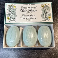 Vintage NEW Caswell Massey CUCUMBER & ELDER FLOWER 3 Soap Set 5.8 oz Each