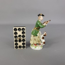 Fine Antique 19thC Miniature Figurine Meissen, Lady Hunter & Companion, Dog