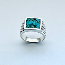 Sterling Silver Round Large Genuine Turquoise Ring, Statement Jewel, Boho Rings