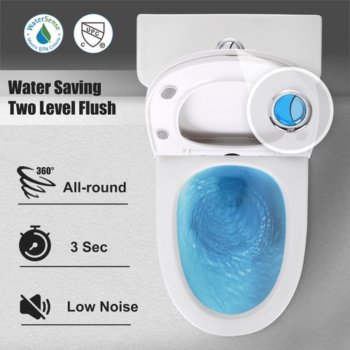 One Piece Toilet Elongated Floor-Discharge Dual Flush Glossy White - Picture 4 of 12