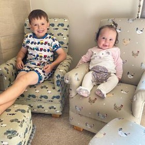 Bees Fabric Kids Armchair Children's Chair Natural Duck Egg Green Bumble Honey - Picture 18 of 33