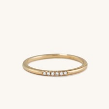 14K Gold Diamond Dainty Band Ring - Stackable Diamond Ring - 6 Diamond Band Ring