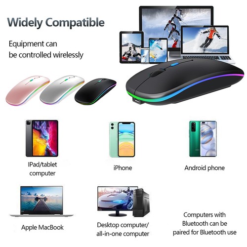 2.4GHz BT Wireless Optical Mouse USB Rechargeable RGB Cordless Mice For Laptop - Picture 11 of 23