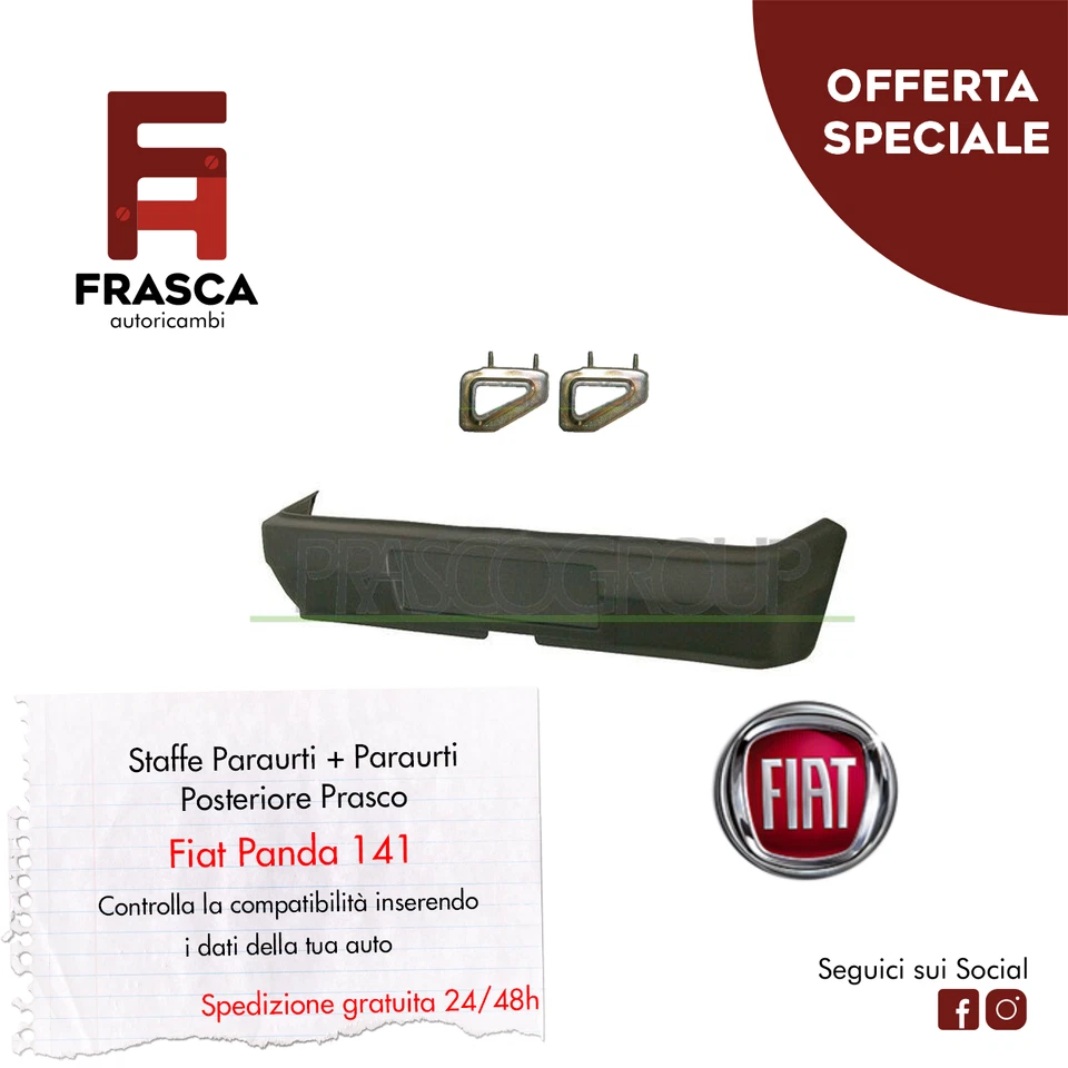 Paraurti Posteriore Fiat Panda 141 950 82-83 1000 85-92 4x4 1100 95-04 + Staffe