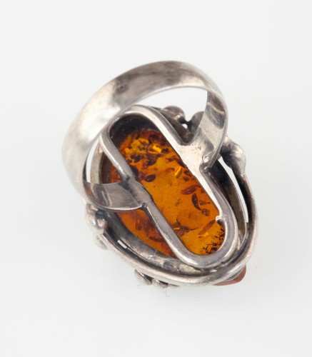 Anello Floreale In Argento Sterling Con Ambra Per Signore Vintage Taglia 7! - Foto 5 di 5