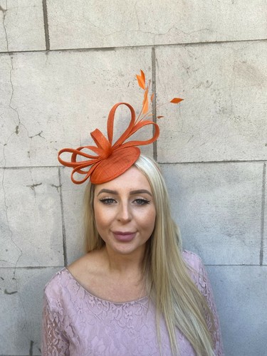 Burnt Orange Sinamay Feather Fascinator 