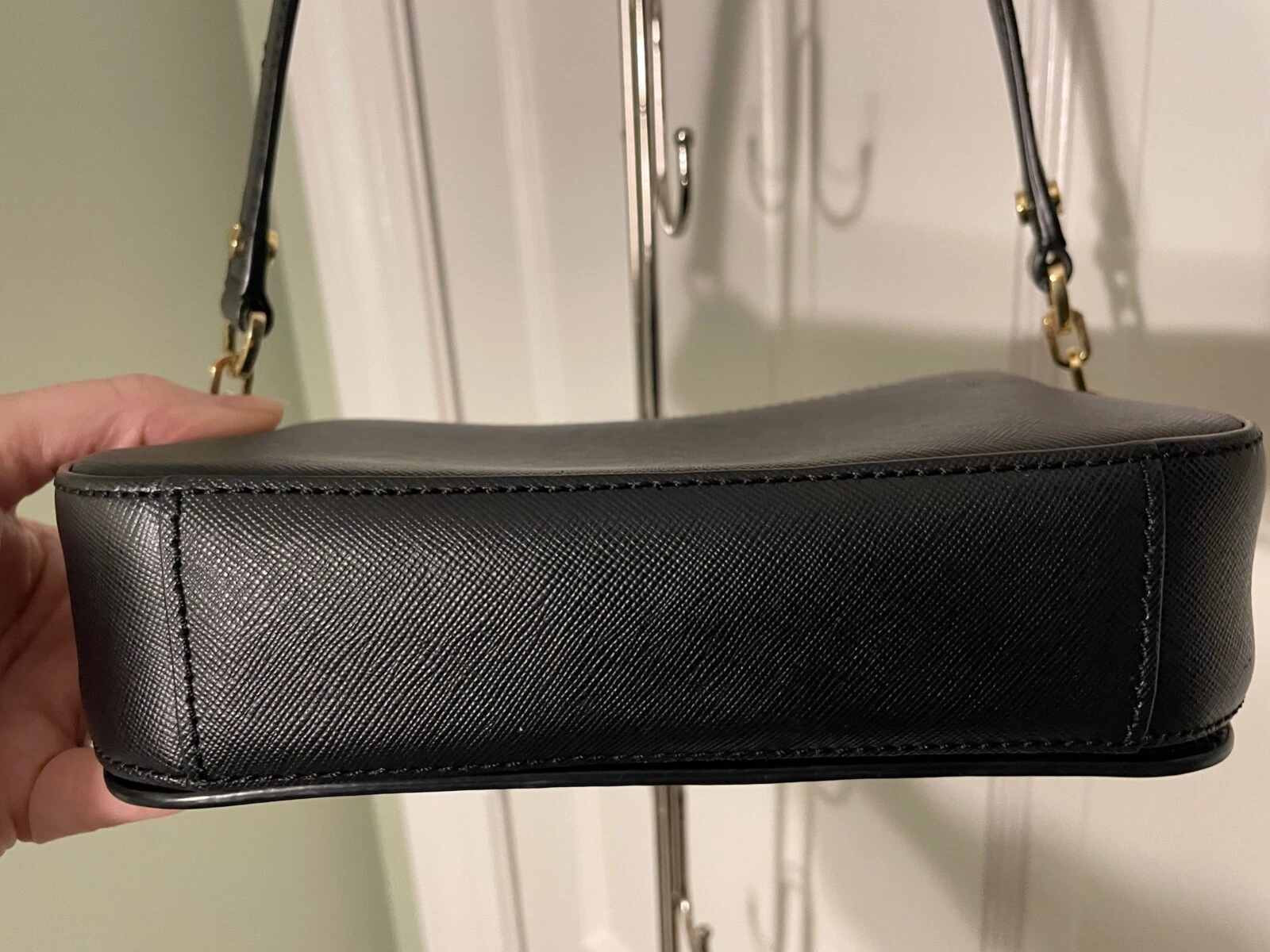 Tory Burch Black Saffiano Leather Perforated Front Flap Shoulder Bag Purse