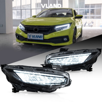VLAND Headlights Head lamps DRL Set For Honda Civic 2016-21 w/ Startup Animation