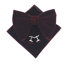 Mens Pre-Tied Oversized Bow Tie Velvet Bowtie Cufflinks Hankie Combo Sets