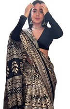 Women's Silk Cotton Kalamkari Print Saree With Blouse Piece